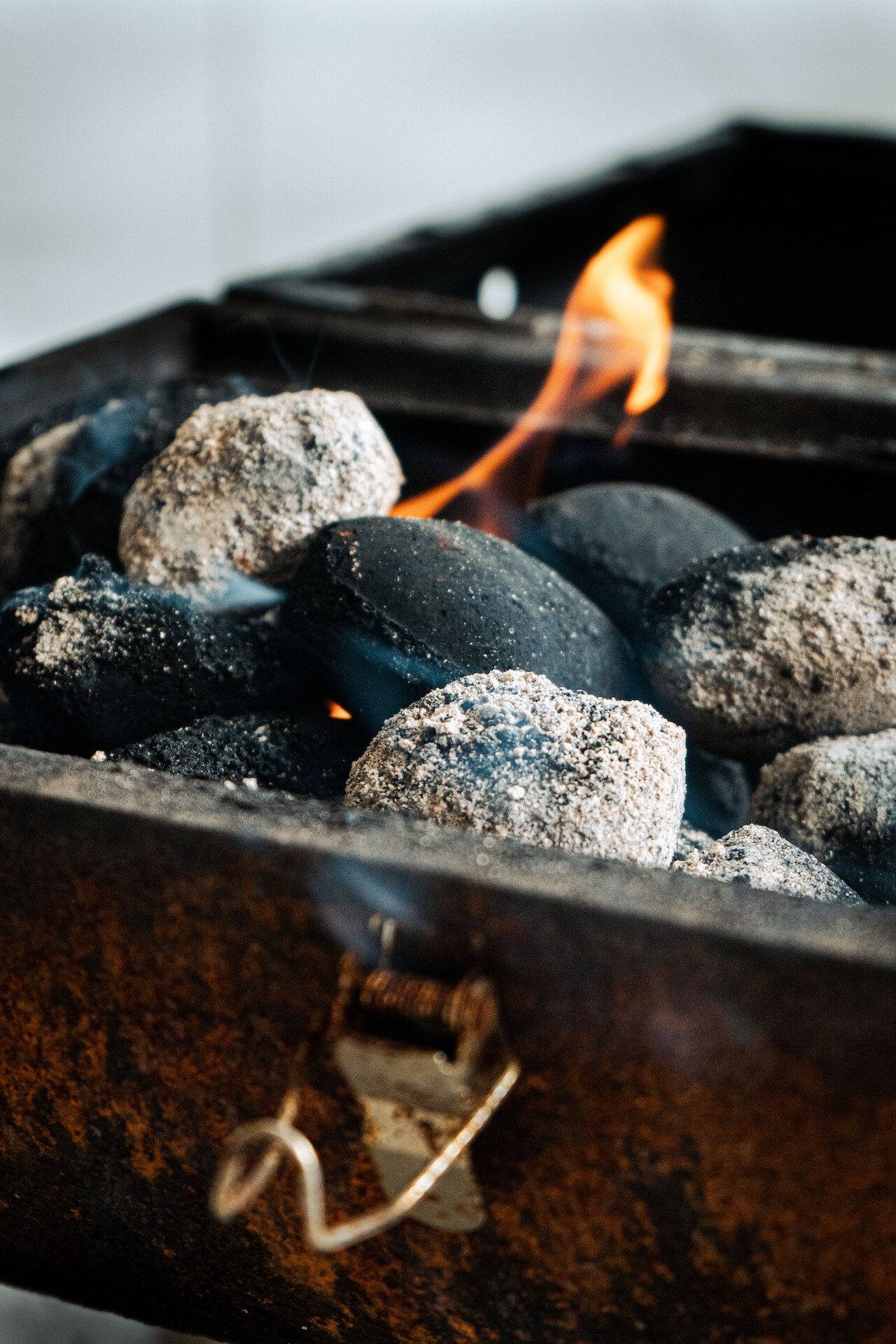 a closeup of charcoal fire